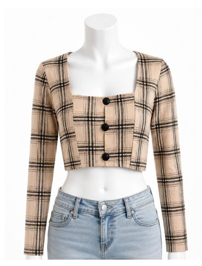 Plaid Cropped Long Sleeve Top